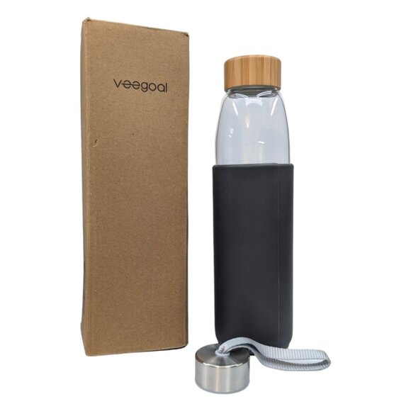 Veegoal Glass Water Bottle 18 OZ Leak Proof with 2 Lids, Silicone Sleeve - Picture 1 of 8